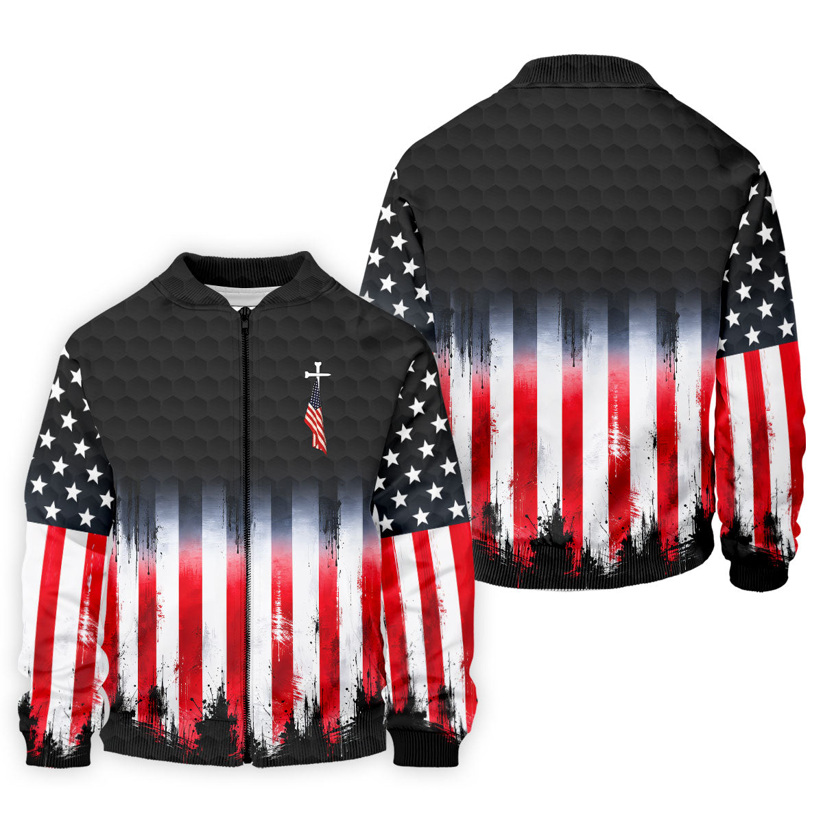 Faith Cross American Flag Patriotic Golf Ball Pattern 4th Of July Golf Shirt, 250th Anniversary Golf Shirts For Men