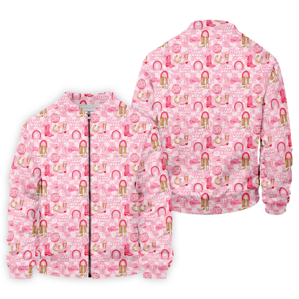 Let's Go Girl Pink Checkered Western Cowgirl Golf Tops For Men, Polo Shirtor Men, Golf Shirts For Men