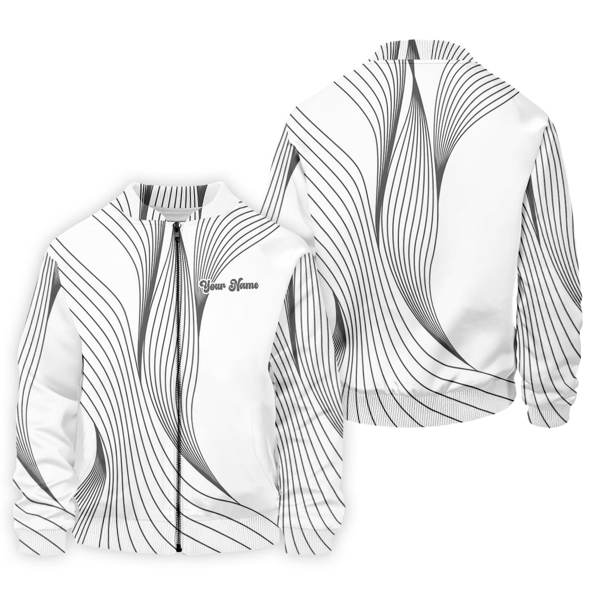 Geometric Line Wavy Line Black And White Custom Name Golf Shirts For Men, Men's Golf Shirt, Polo ShirtFor Men