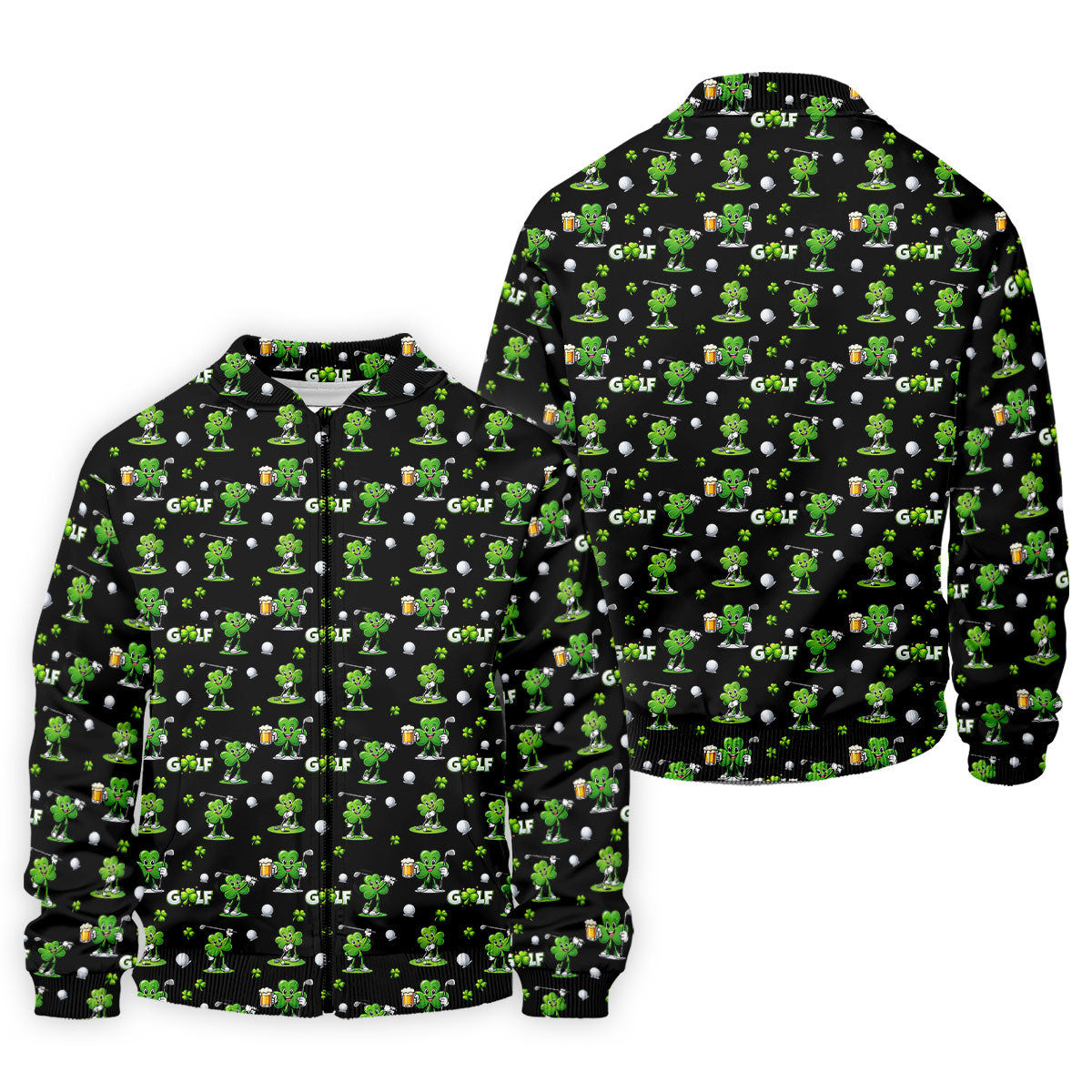 Three Leaf Clover Golf And Beer St Patrick's Day Black Golf Shirt, Fun Golf Shirts For Men, Polo ShirtFor Men