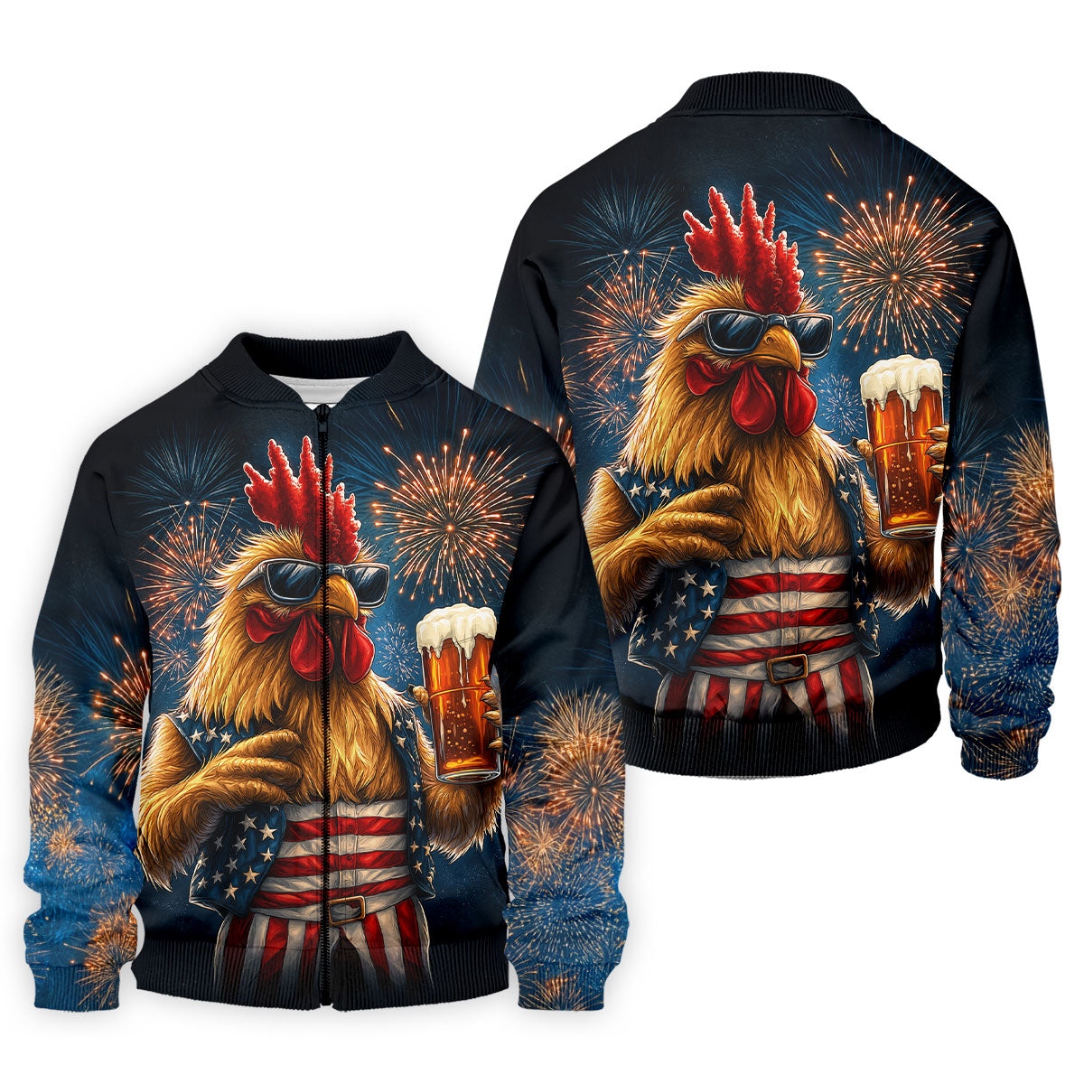 Rooster Beer USA Patriotic Hawaiian Golf Shirt, 250th Anniversary Tropical Vibe Men's Golf Shirt