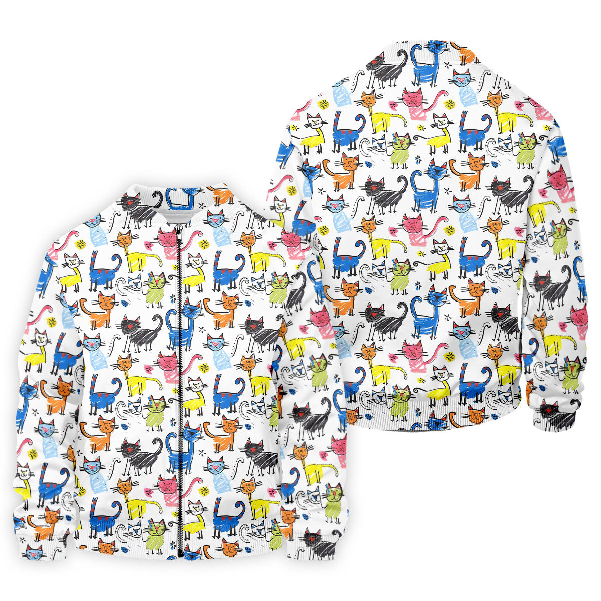 Cartoon Cat Golf Shirt, Colorful Doodle Cat Pattern, Polo Shirts For Men