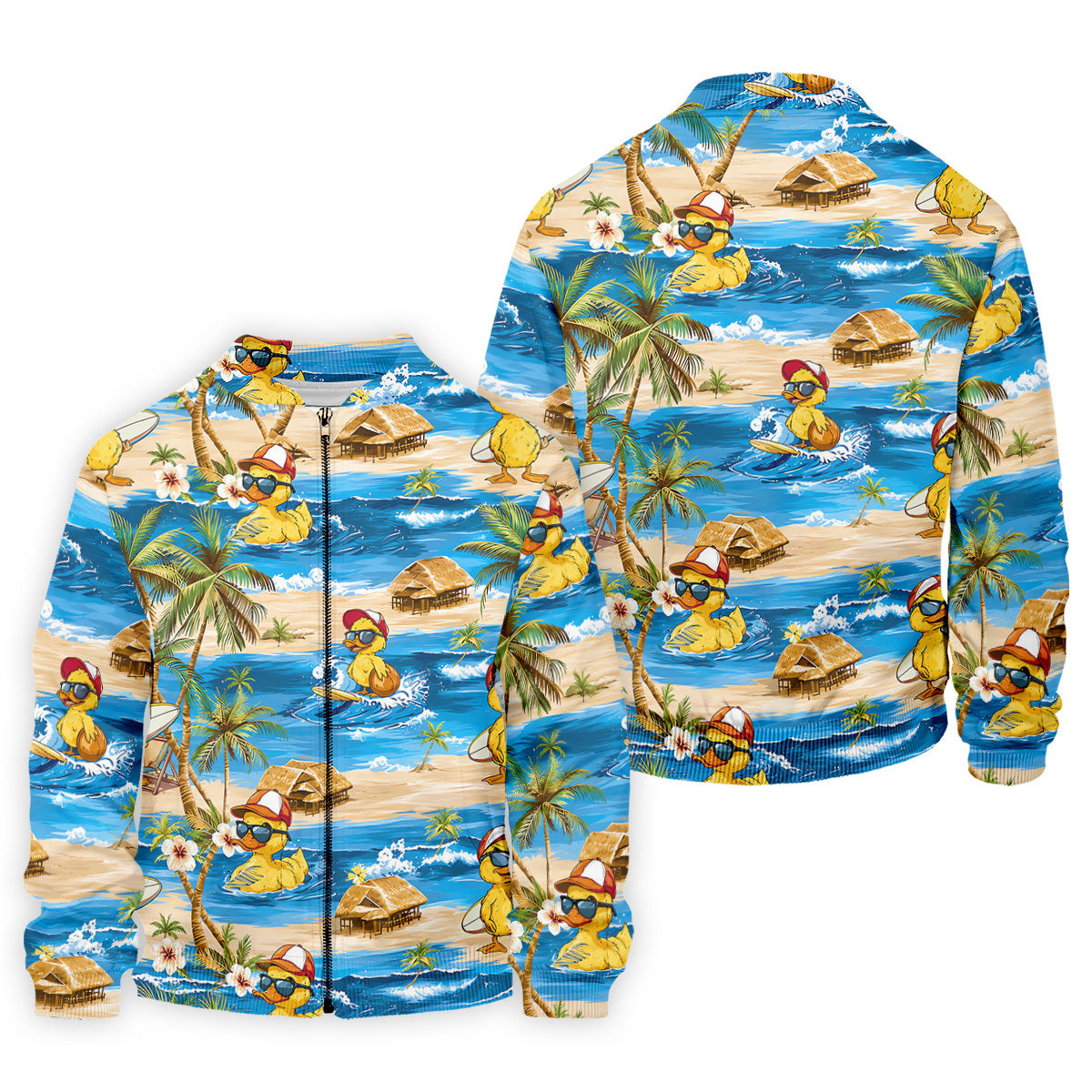 Cool Duck Hawaiian Golf Shirt, Surfing Duck Beach Men's Golf Polo, Polo Shirts For Men