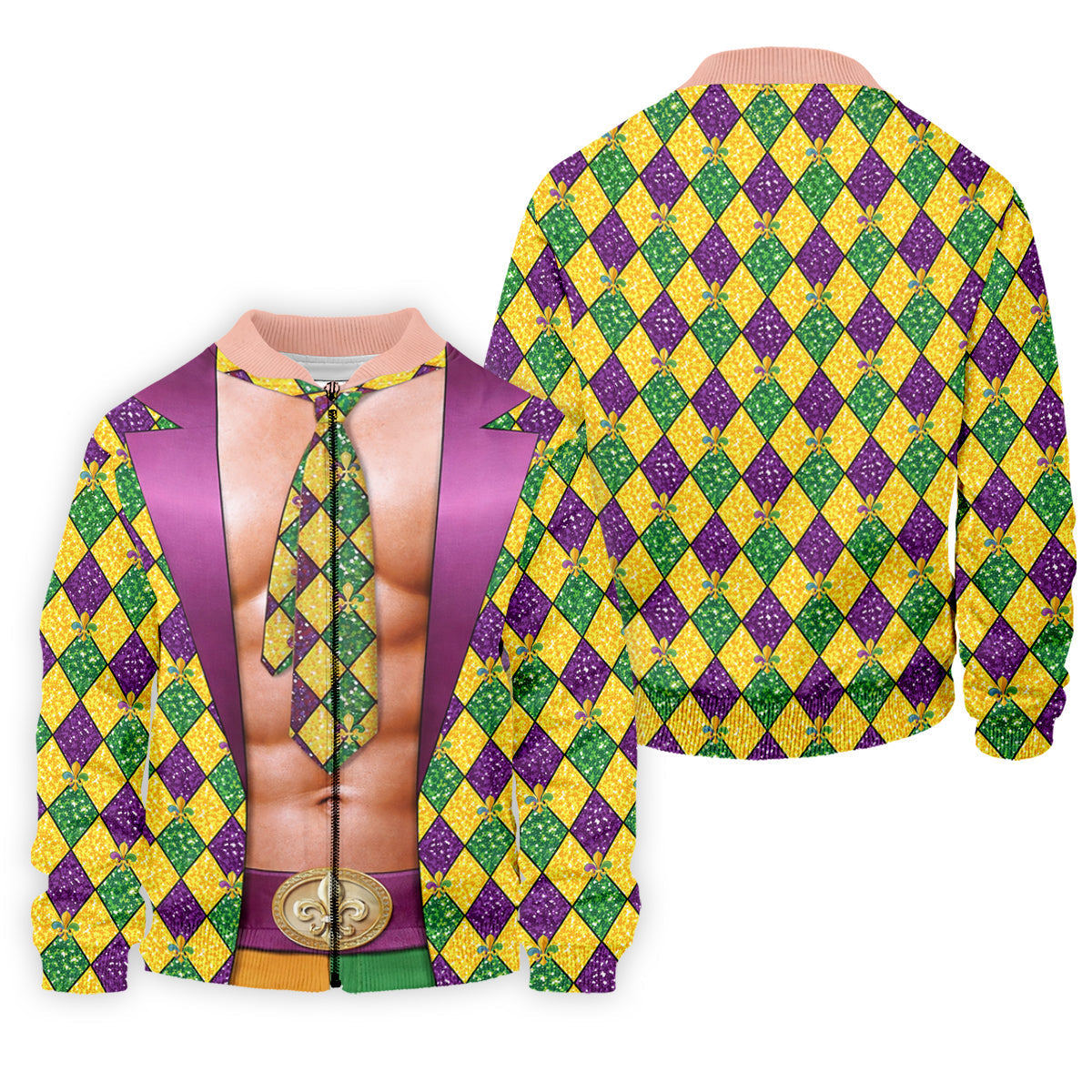 Green Purple Gold Argyle Pattern Fun Suit Mardi Gras Print Golf Shirt, Fun Golf Shirts For Men, Polo For Men