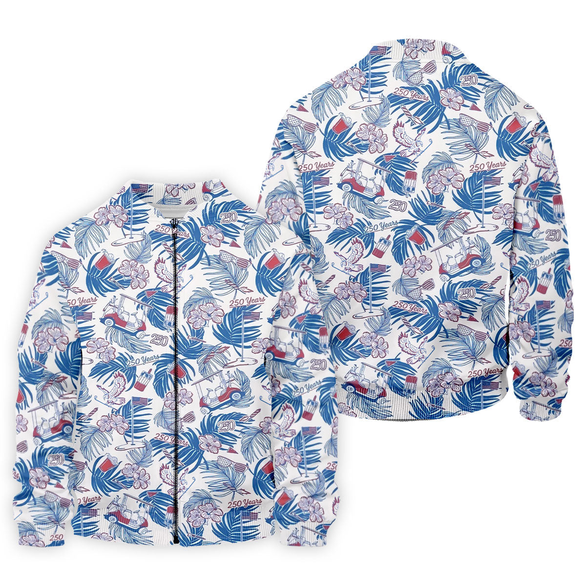 250 Years Red White Blue Tropical Floral Patriotic Golf Shirt, 4th Of July Golf Shirts For Men