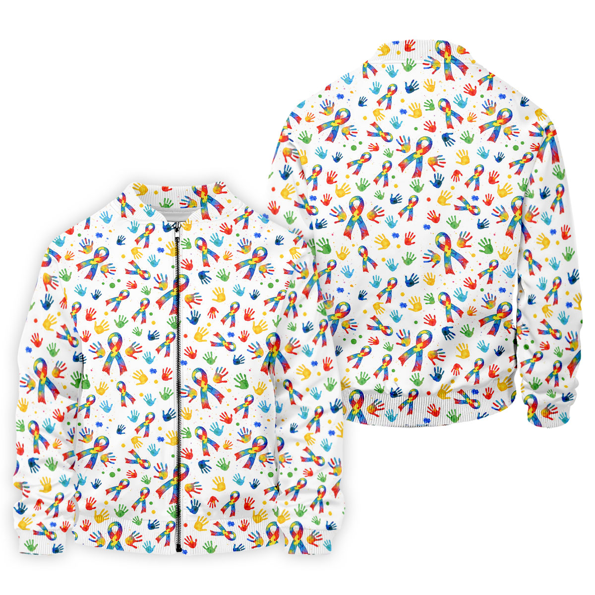 Colorful Handprints Autism Ribbon Golf Tops For Men, Autism Awareness Color Golf Shirts For Men
