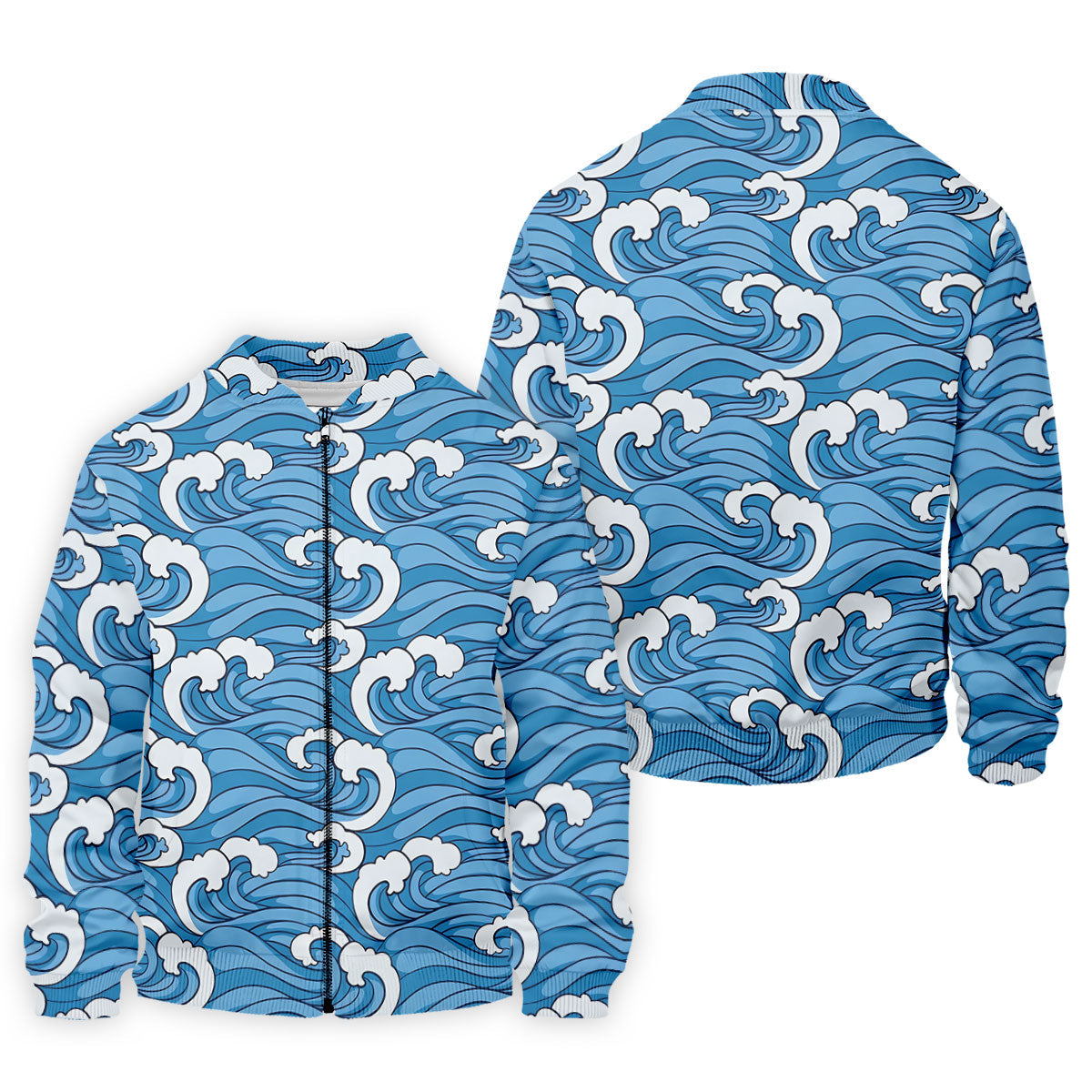 Japanese Wave Golf Shirt, Ocean Wave Pattern Men's Golf Polo, Polo Shirts For Men