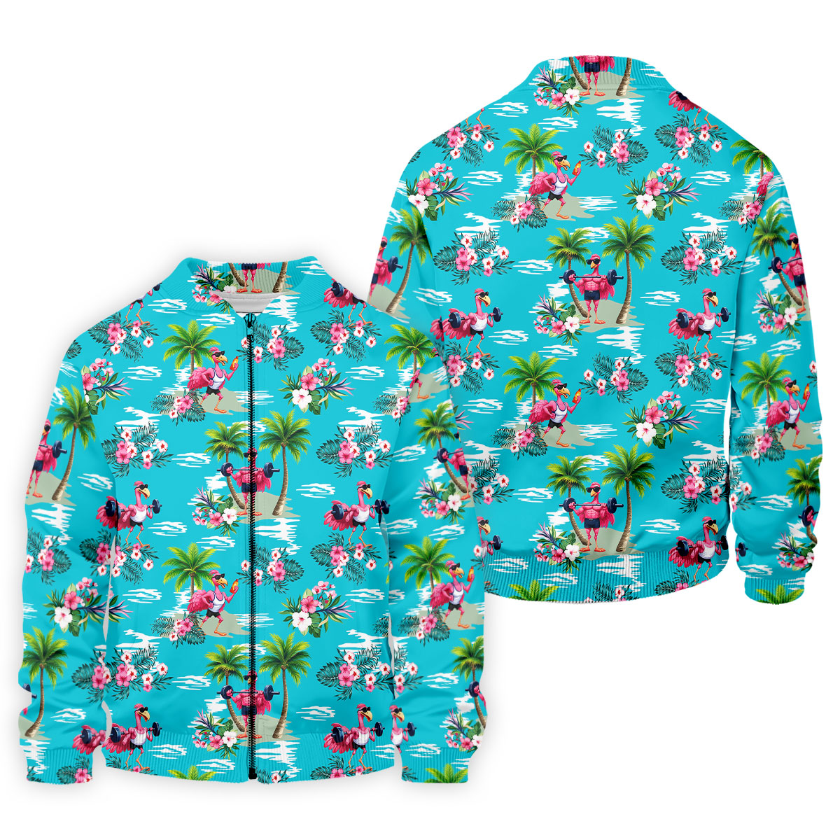 Funny Weightlifting Flamingo Tropical Hawaiian Golf Shirt, Mens Golf Polo, Printed Golf Shirts