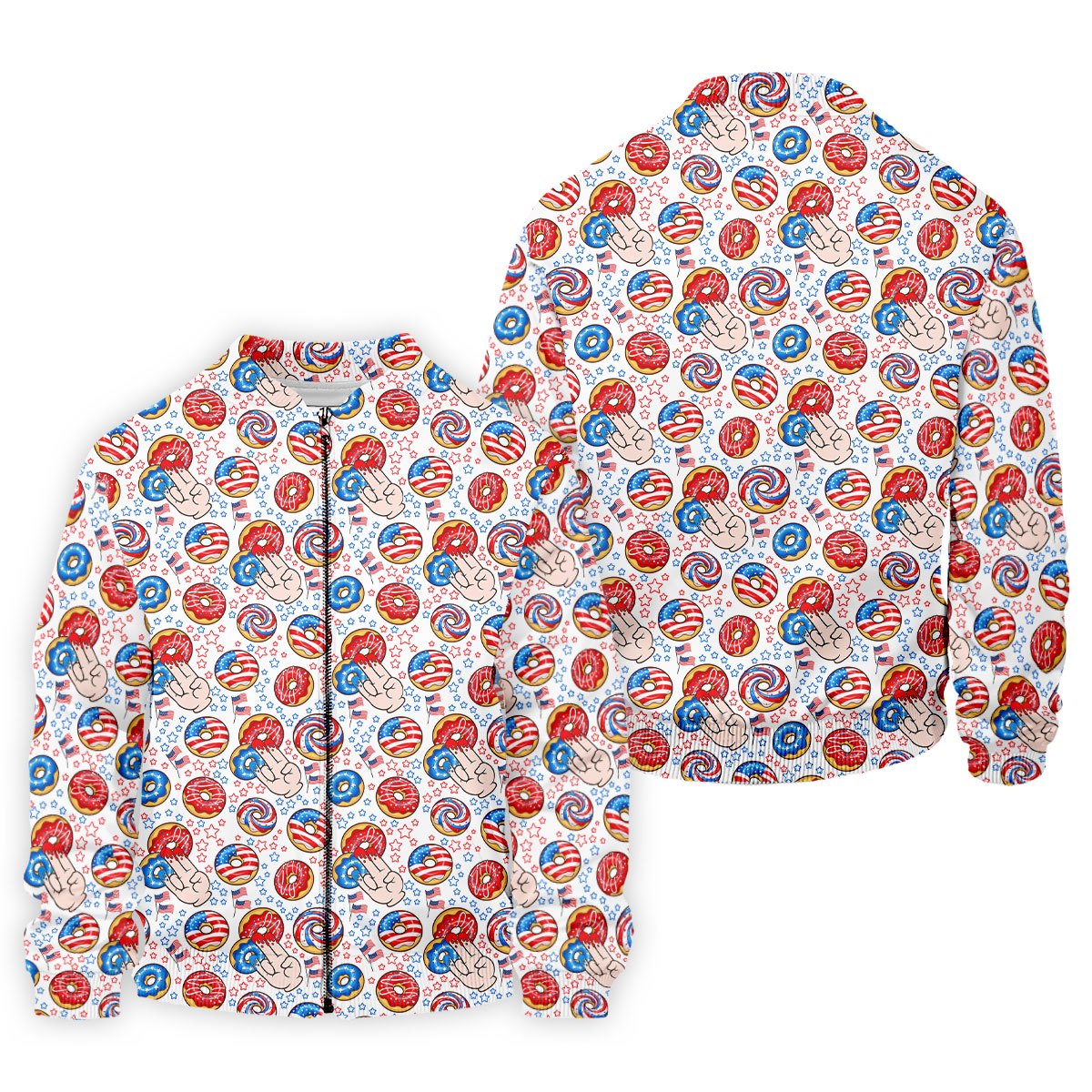 Donut Finger Funny Dirty American Flag Pattern White Golf Shirts For Men, 250th Anniversary Patriotic Golf Shirt