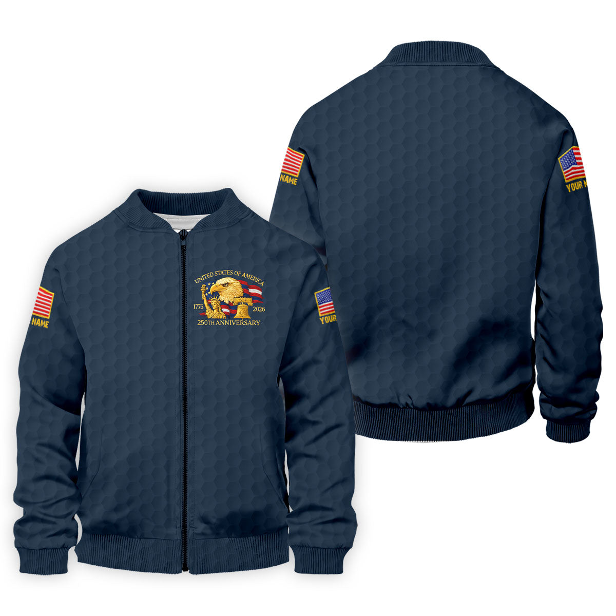 United States 250th Anniversary Patriotic Eagle Navy Custom Golf Shirts, 4th Of July Golf Shirts For Men