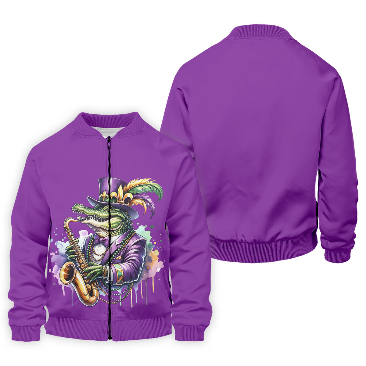 Mardi Gras Alligator Playing Saxophone Purple Golf Shirt, Golf Shirts For Men, Polo ShirtFor Men