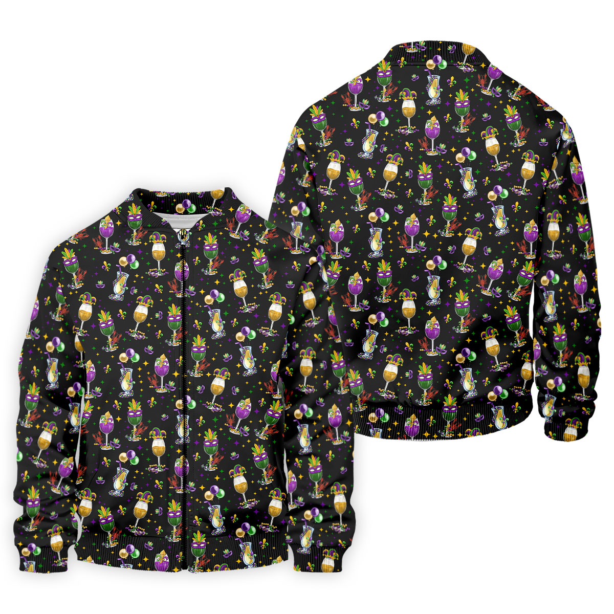 Mardi Gras Wine Glass Beaded Garland Fleur De Lis Black Golf Shirt, Polo ShirtFor Men, Golf Shirts For Men
