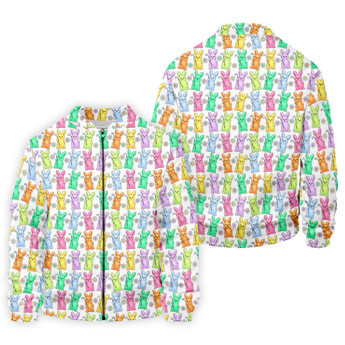 Colorful Easter Bunny White Golf Shirt, Cute Golf Outfit, Golf Shirts For Men, Golf Gift For Men