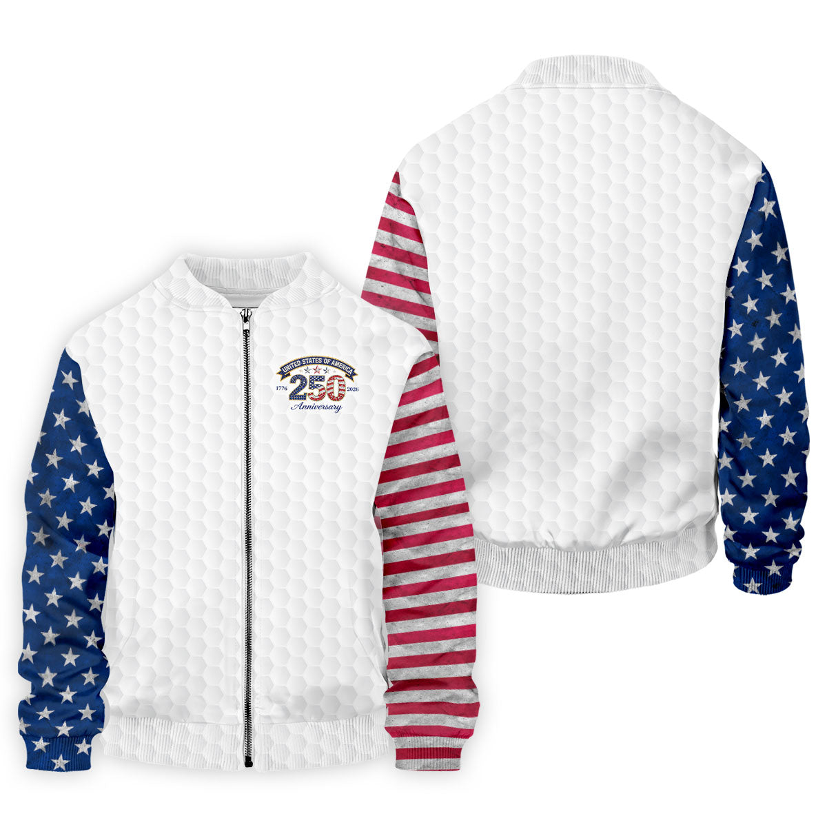 250th Anniversary Golf Ball Pattern White Golf Shirt, Patriotic 4th Of July Golf Shirt, Golf Shirts For Men