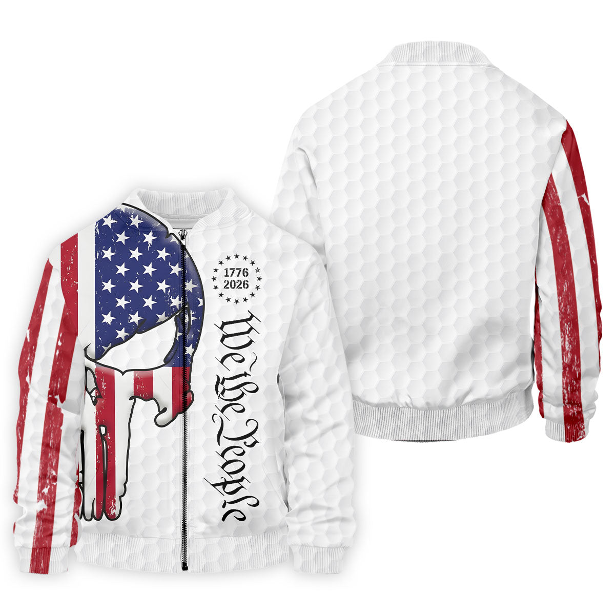 We The People 250 Celebration US Flag Pattern Skull Golf Shirt, Patriotic 4th Of July Golf Shirts For Men