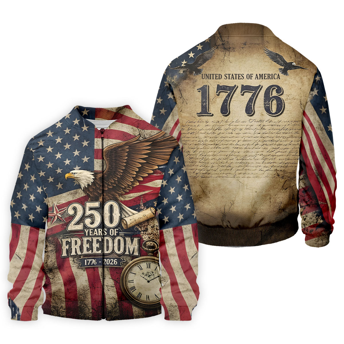 250 Years Of Freedom US Bald Eagle Retro US Flag Golf Tops For Men, Patriotic 4th Of July Golf Shirts For Men