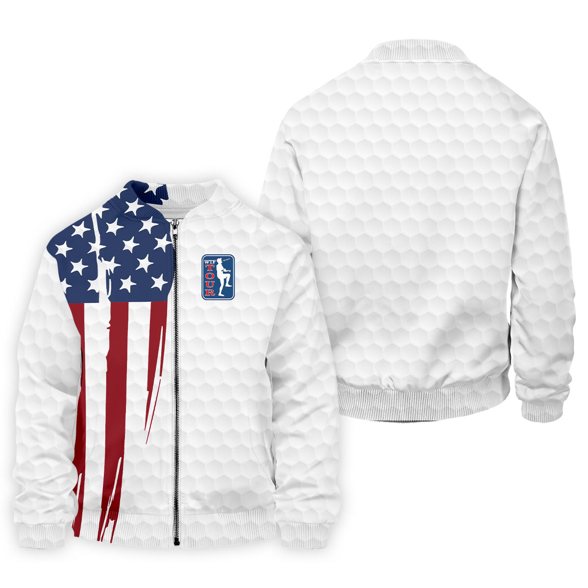 Golf Ball Pattern WTF Tour US Flag 4th Of July Patriotic Golf Shirt, 250th Anniversary Polo ShirtFor Men