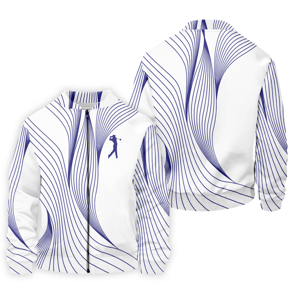 Geometric Line Wavy Line Purple And White Golf Shirts For Men, Men's Golf Shirt, Polo Shirt Men