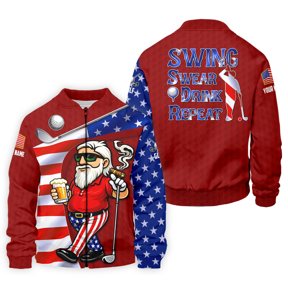 Swing Swear Drink Repeat Golf And Beer Patriotic Man 4th Of July Red Golf Shirt, 250 Years Golf Shirts For Men
