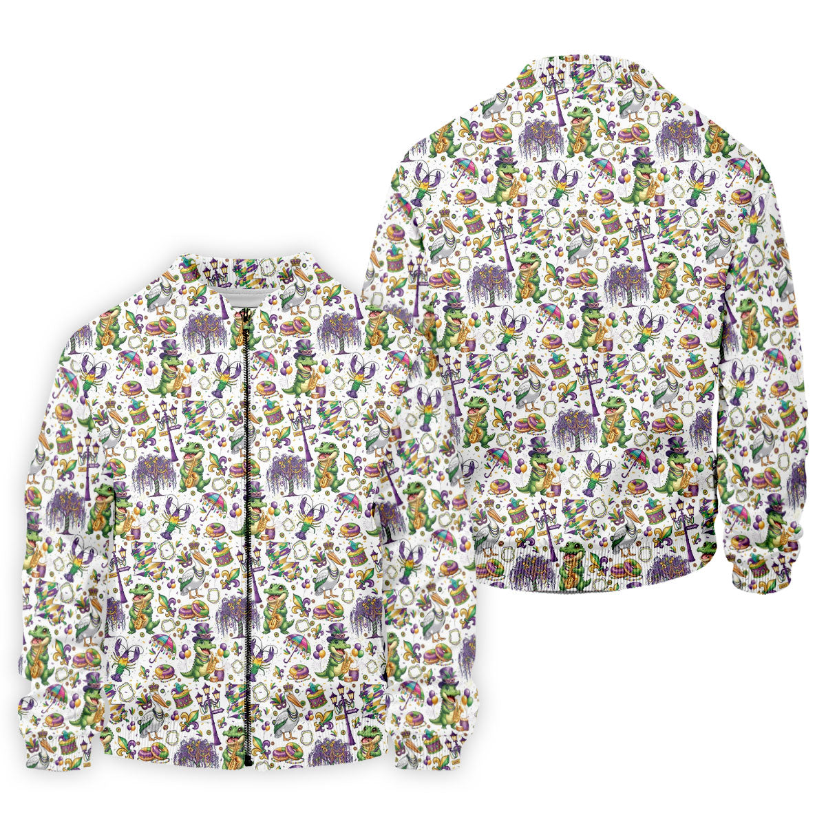 Mardi Gras Fleur De Lis Animal Band White Golf Shirt, Golf Tops For Men, Polo Shirt Men
