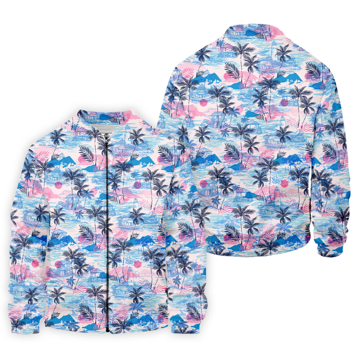 Tropical Island Sunset Pink And Blue Hawaiian Golf Shirt, Polo Shirtor Men, Golfing Apparel
