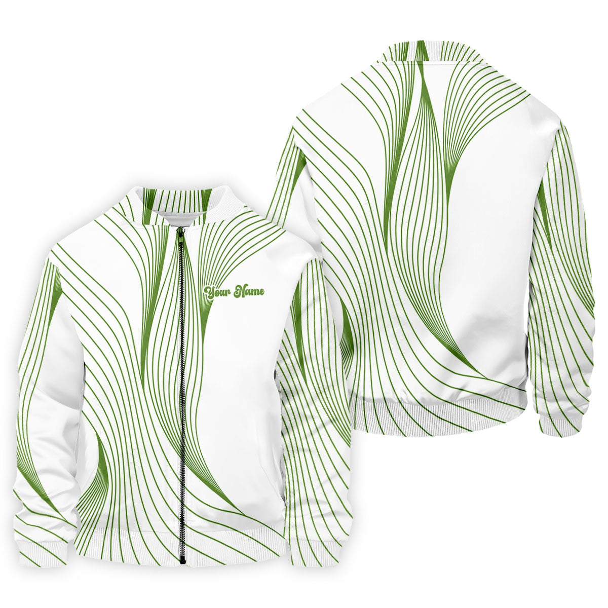 Geometric Line Wavy Line Green And White Custom Name Golf Shirts For Men, Men's Golf Shirt, Polo Shirt Men