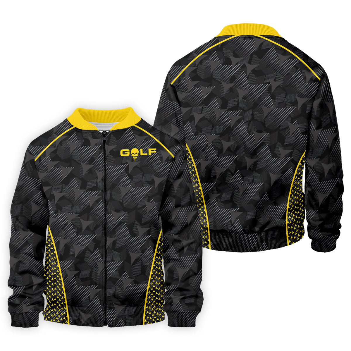 Abstract Triangle Black Yellow Golf Tops For Men, Father's Day Golf Gift, Polo Shirtor Men
