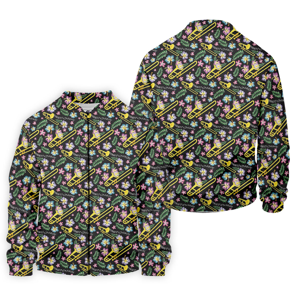 Trombones Floral Tropical Vibe Golf Tops For Men, Polo ShirtFor Men, Golf Shirts For Men
