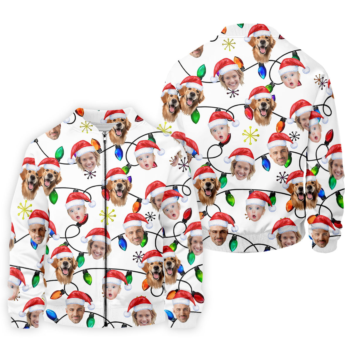 Custom Family Portrait Christmas Lights Pattern Men's Golf Polo Shirtristmas Golf Shirt, Golf Gift For Men