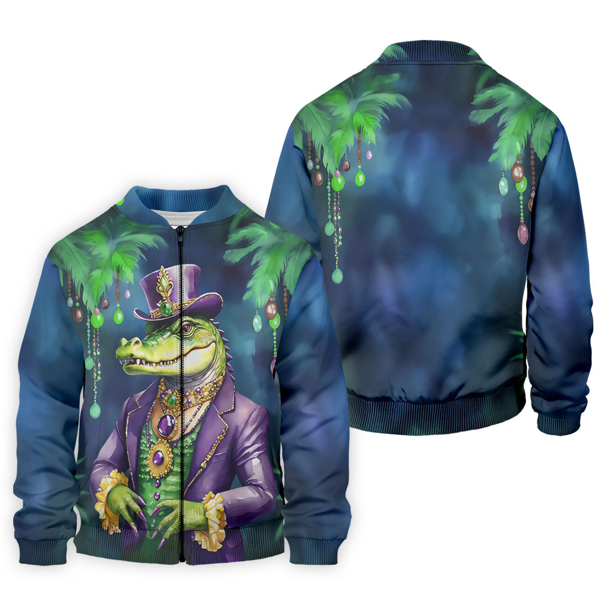 Mardi Gras Alligator Navy Golf Shirt, Men's Funny Golf Shirts, Polo ShirtFor Men, Golf Shirts For Men