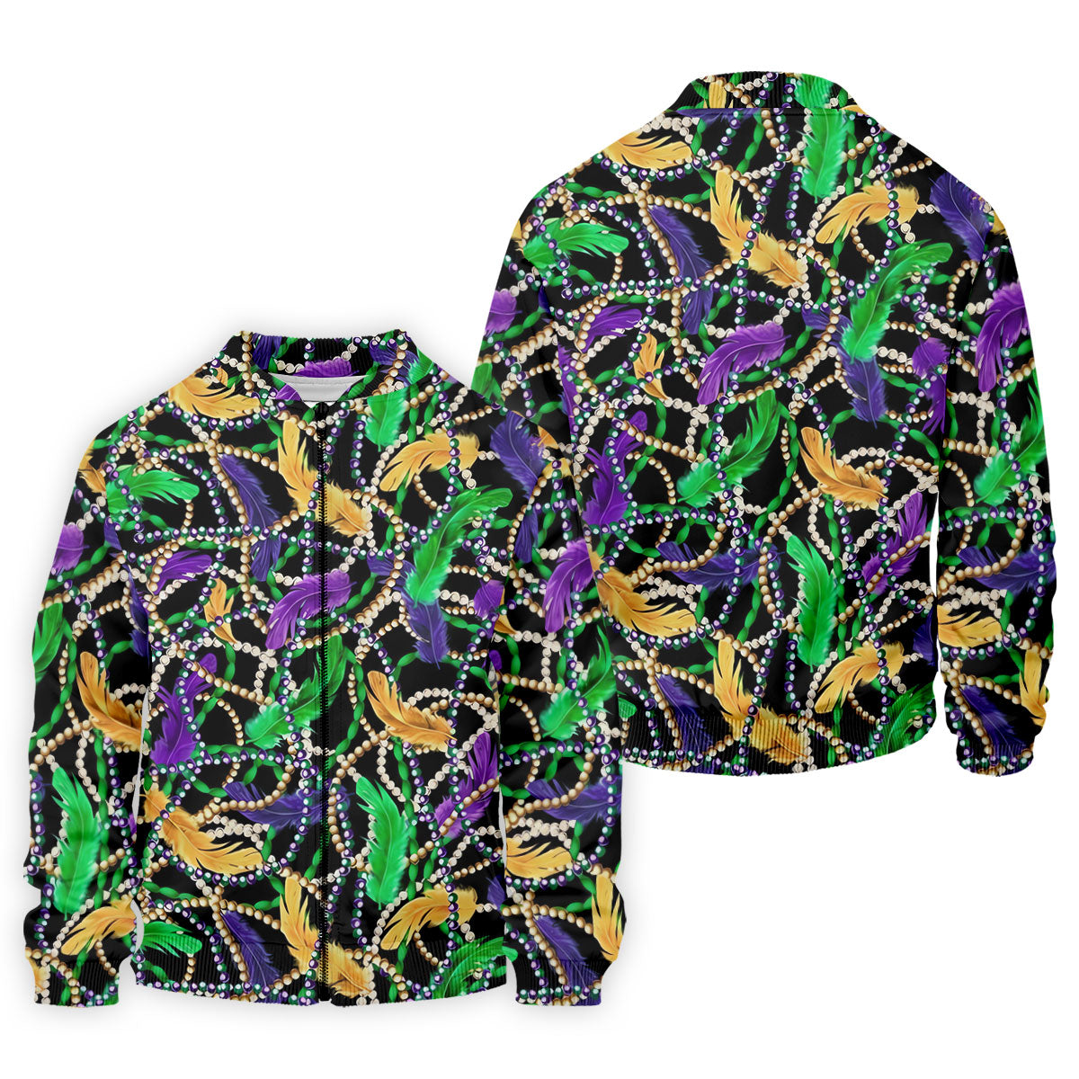 Purple Green Gold Feather Beads Mardi Gras Golf Shirt, Polo ShirtFor Men, Golf Shirts For Men