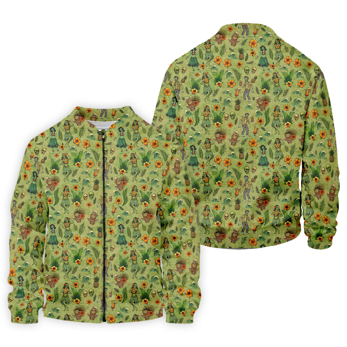 Tiki Zombie Hawaiian Golf Shirt, Hula Dancer Skull Pattern, Polo Shirts For Men