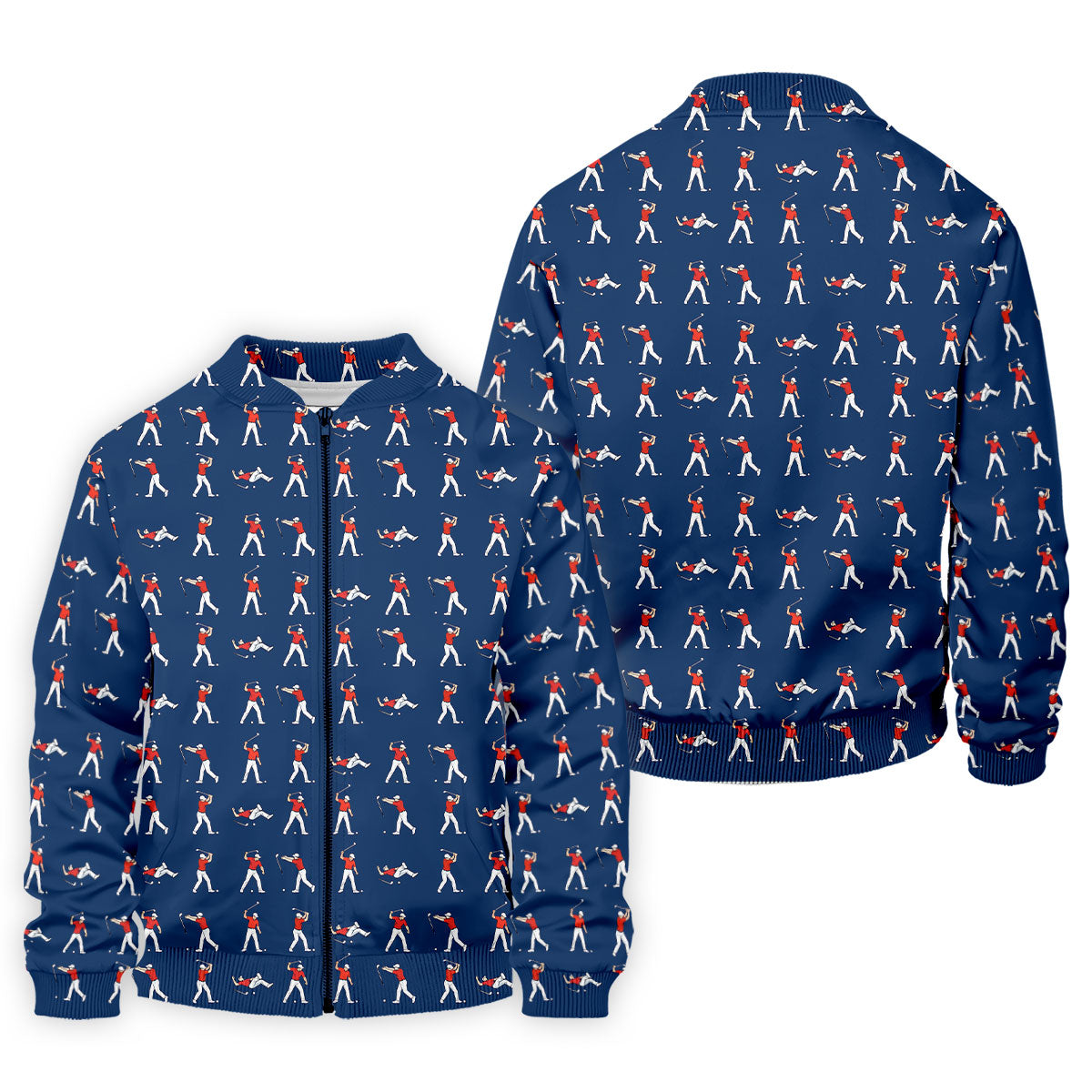 Cartoon Figures Golf Pose Navy Golf Shirt, Golf Tops For Men, Polo ShirtFor Men, Golf Shirts For Men