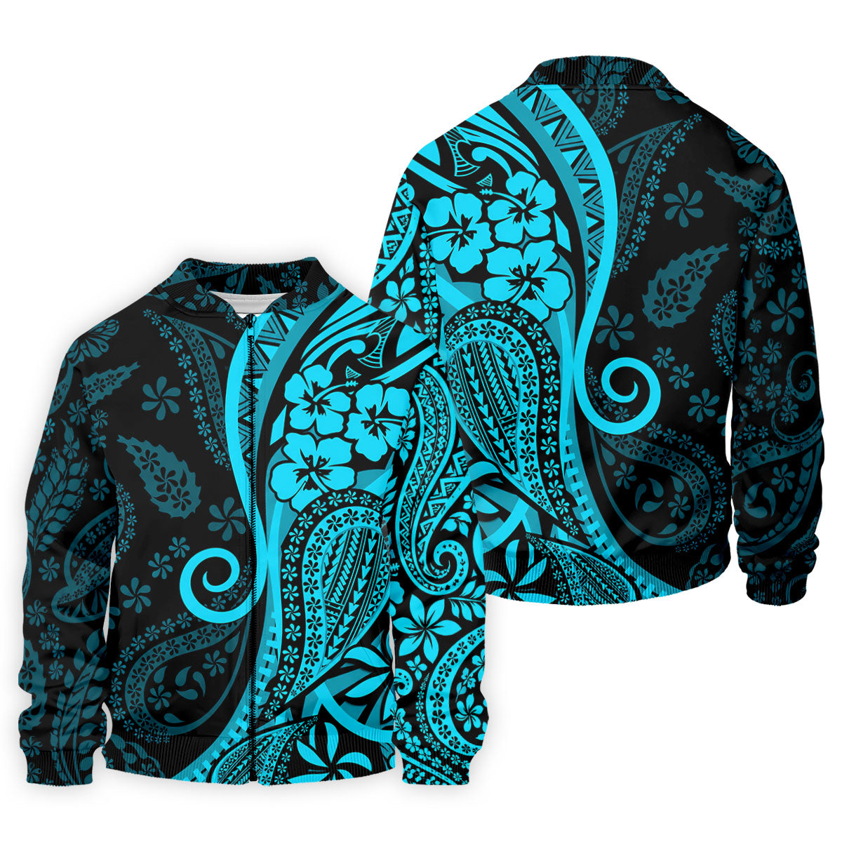 Island Tribal Golf Shirt, Blue Hawaiian Hibiscus Polo, Polo Shirts For Men