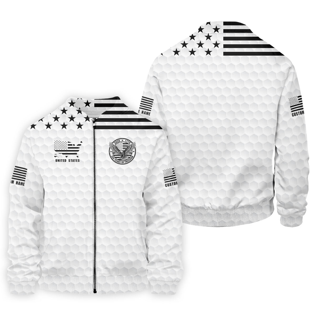 250 Years Of Freedom Golf Ball Pattern White Golf Shirt, 4th Of July Patriotic Golf Shirts For Men