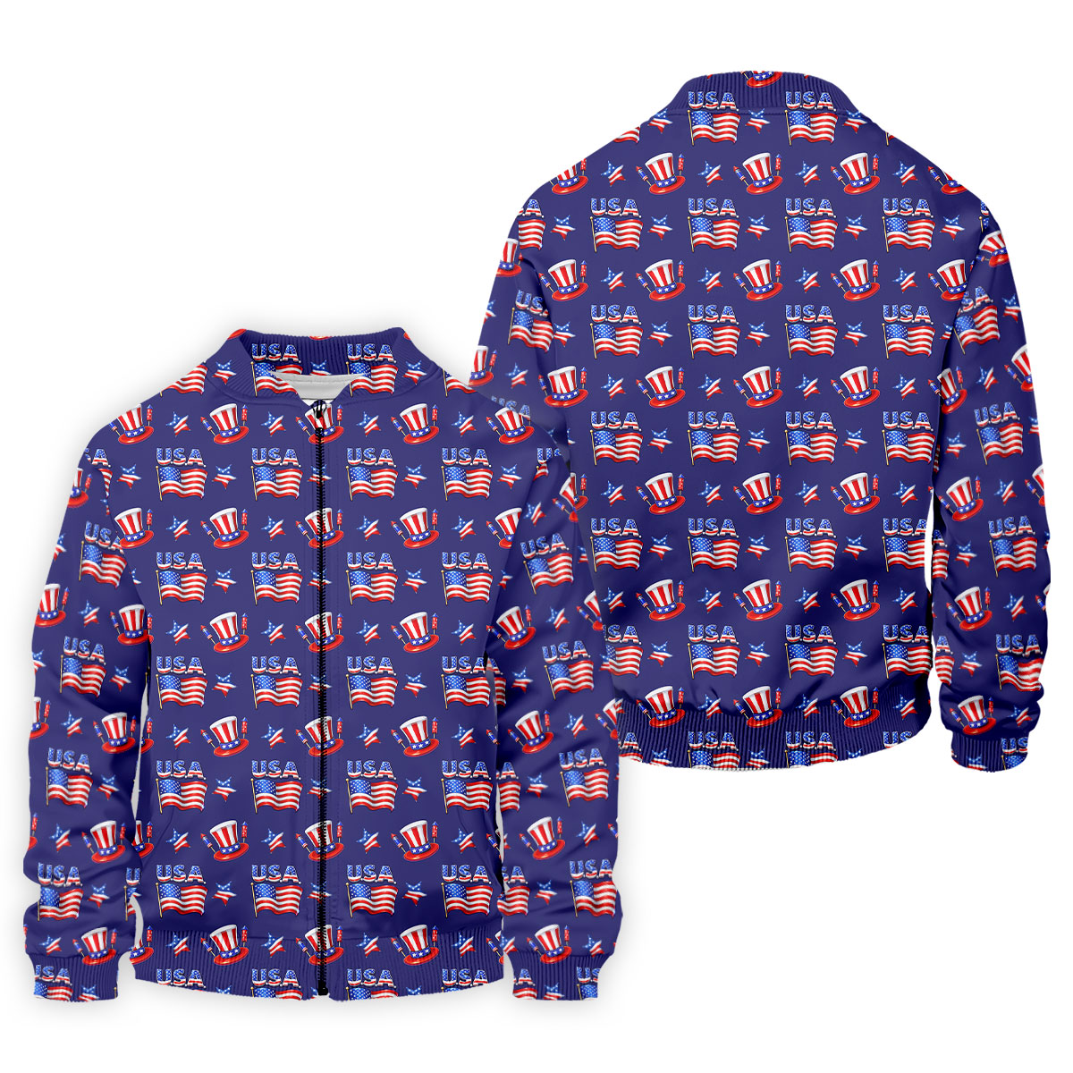 Waving Flags Uncle Sam Hats Seamless Pattern 250th Anniversary Golf Shirts For Men, Patriotic Golf Shirt