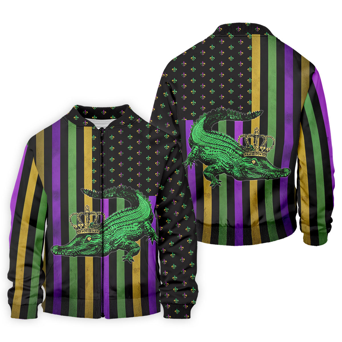 Mardi Gras Aligator Purple Green Gold Vertical Stripes Fleur De Lis Golf Tops For Men, Polo ShirtFor Men