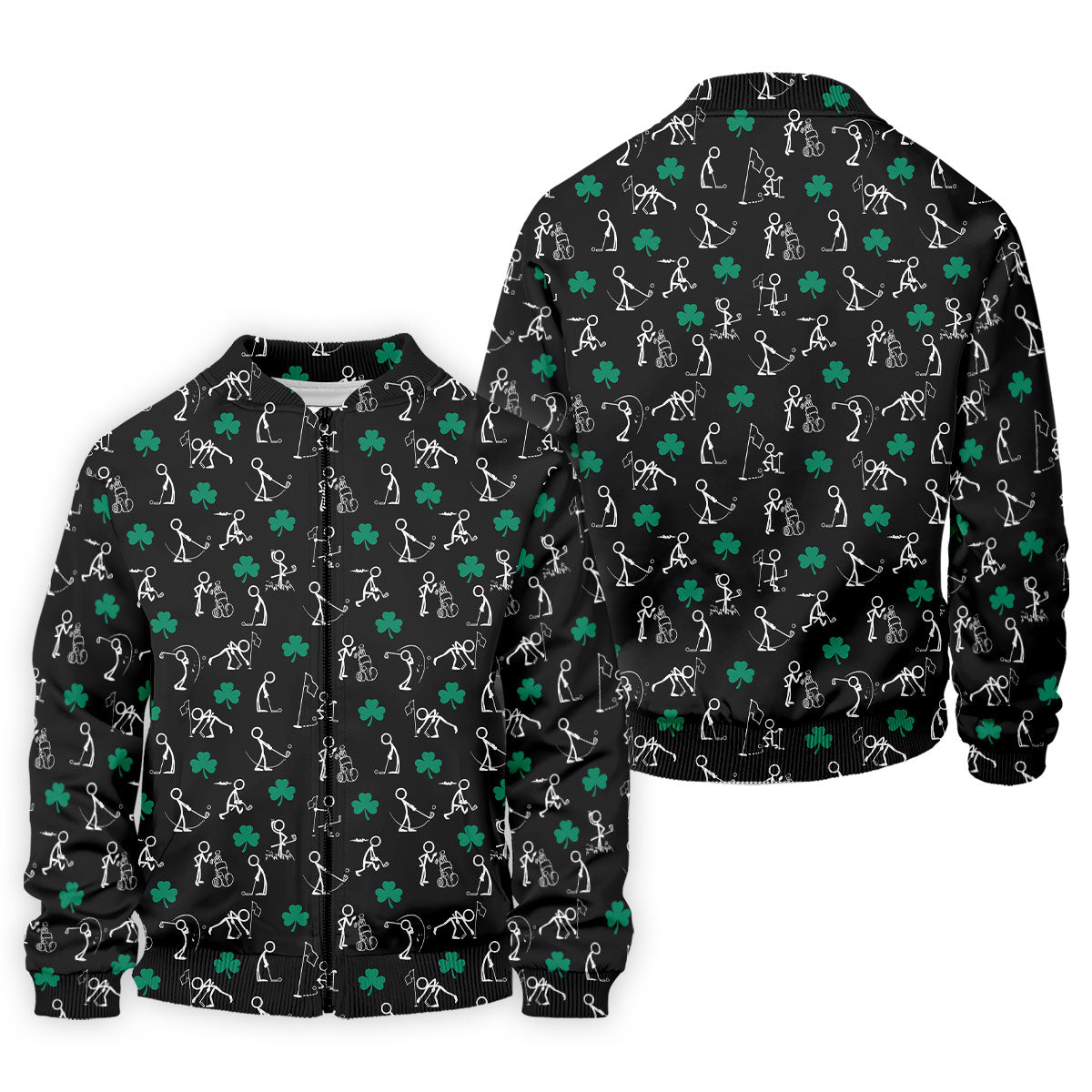 Stick Figure Golf Pose St Patrick's Day Shamrock Black Golf Shirt, Polo ShirtFor Men, Golf Shirts For Men