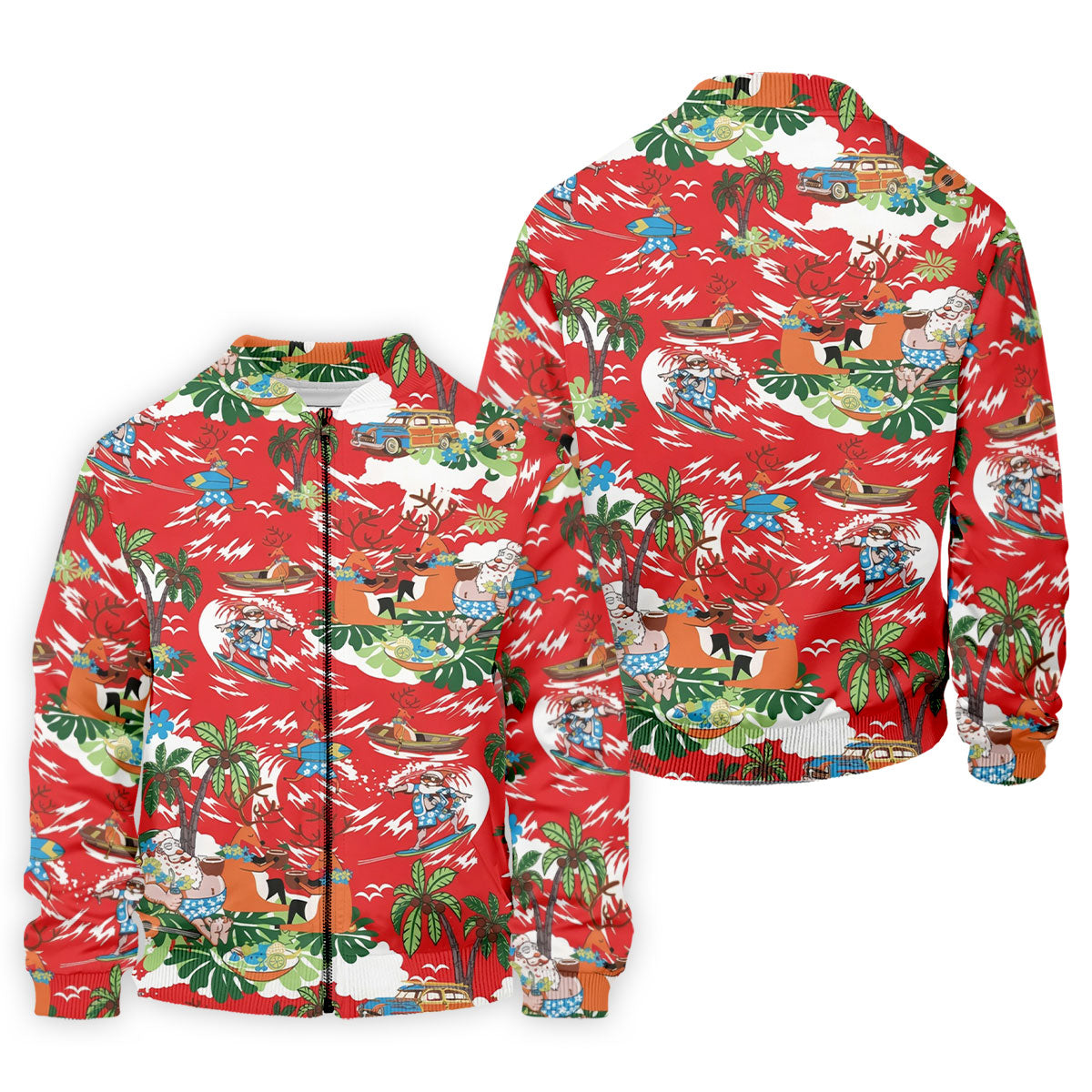 Men's Funny Tropical Santa Surfing Golf Shirt, Christmas Golf Shirt, Printed Golf Shirts