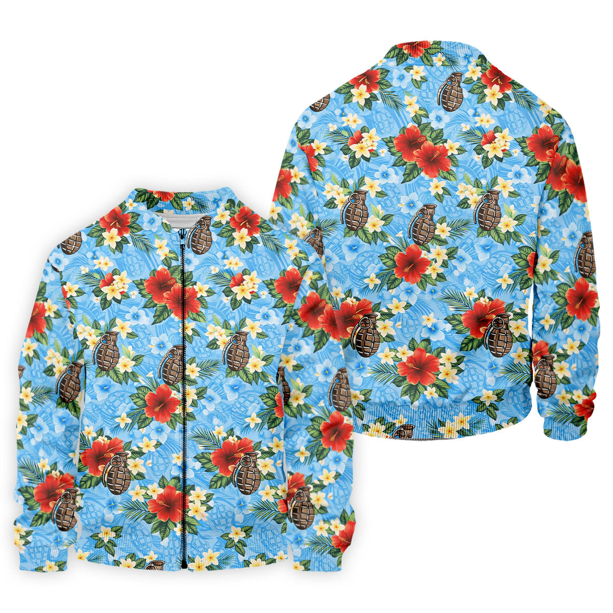 Floral Pattern Army Theme Hawaiian Blue Golf Shirt, Men's Golf Polo ShirtShirts For Men