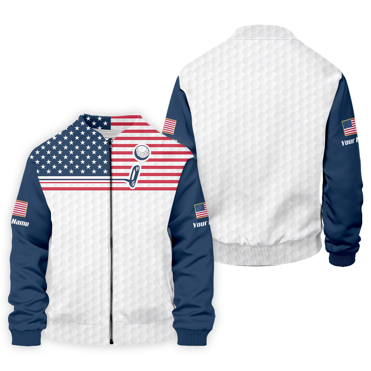 Patriot American Flag Golf Putter Golf Ball Pattern Golf Tops For Men, 250th Anniversary Patriotic Golf Shirt