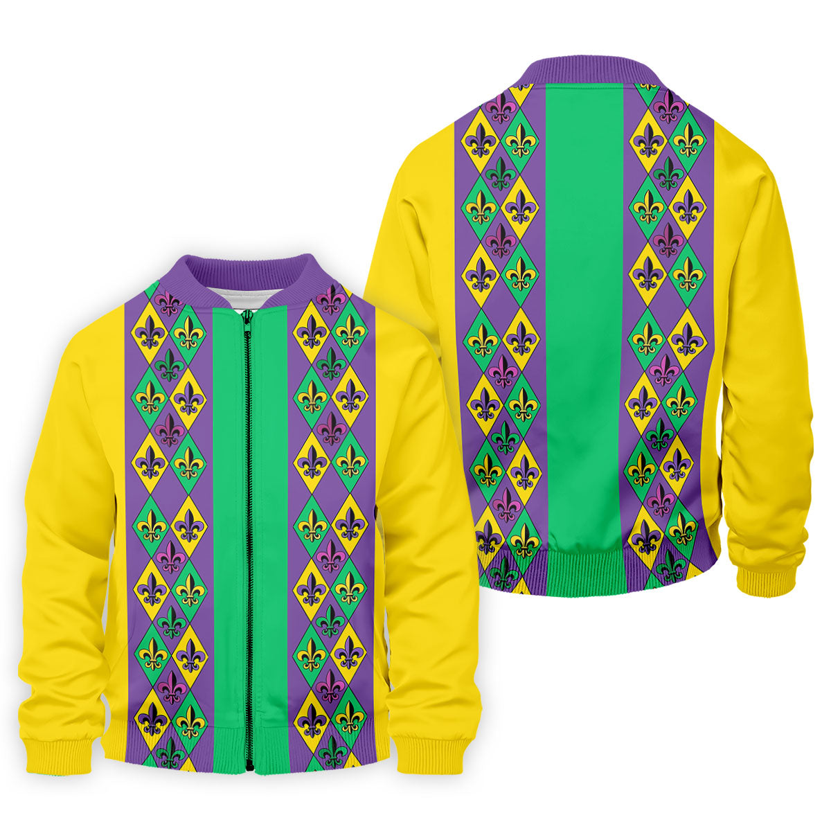 Purple Green Gold Fleur De Lis Argyle Pattern Mardi Gras Golf Shirt, Golf Shirts For Men, Polo ShirtFor Men