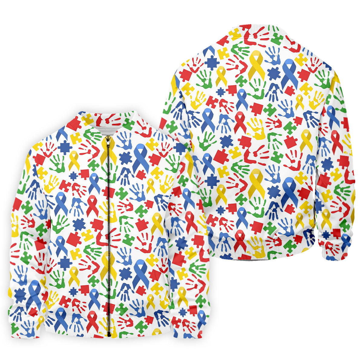 Autism Ribbon Colorful Puzzle Pieces Handprints Golf Tops For Men, Polo ShirtFor Men, Golf Shirts For Men