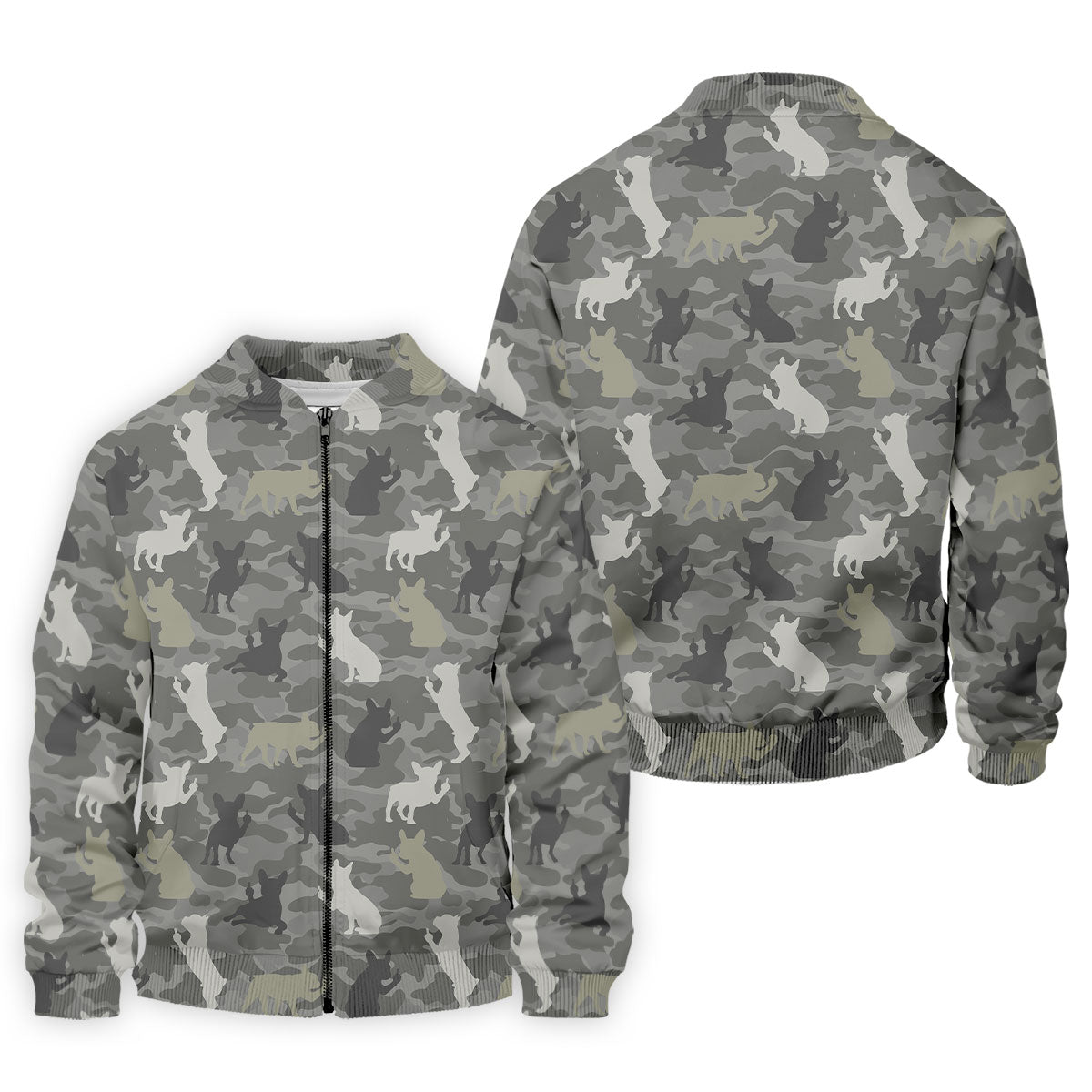 Grey Camo French Bulldog Pattern Golf Shirt, Mens Polo Shirt, Golf Shirts For Men, Performance Golf Shirt