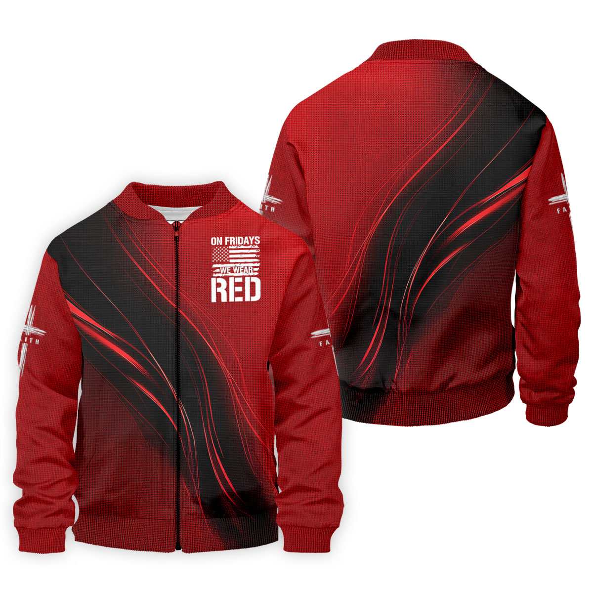 On Friday We Wear Red Faith Cross Red Black Gradient Patriotic Golf Shirt, 250 Years Polo Shirt Men