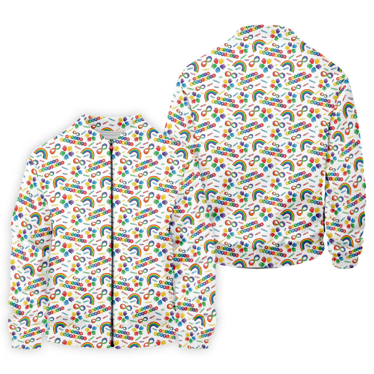 Autism Awareness Rainbow Pattern Colorful Handprints White Golf Shirt, Polo ShirtFor Men