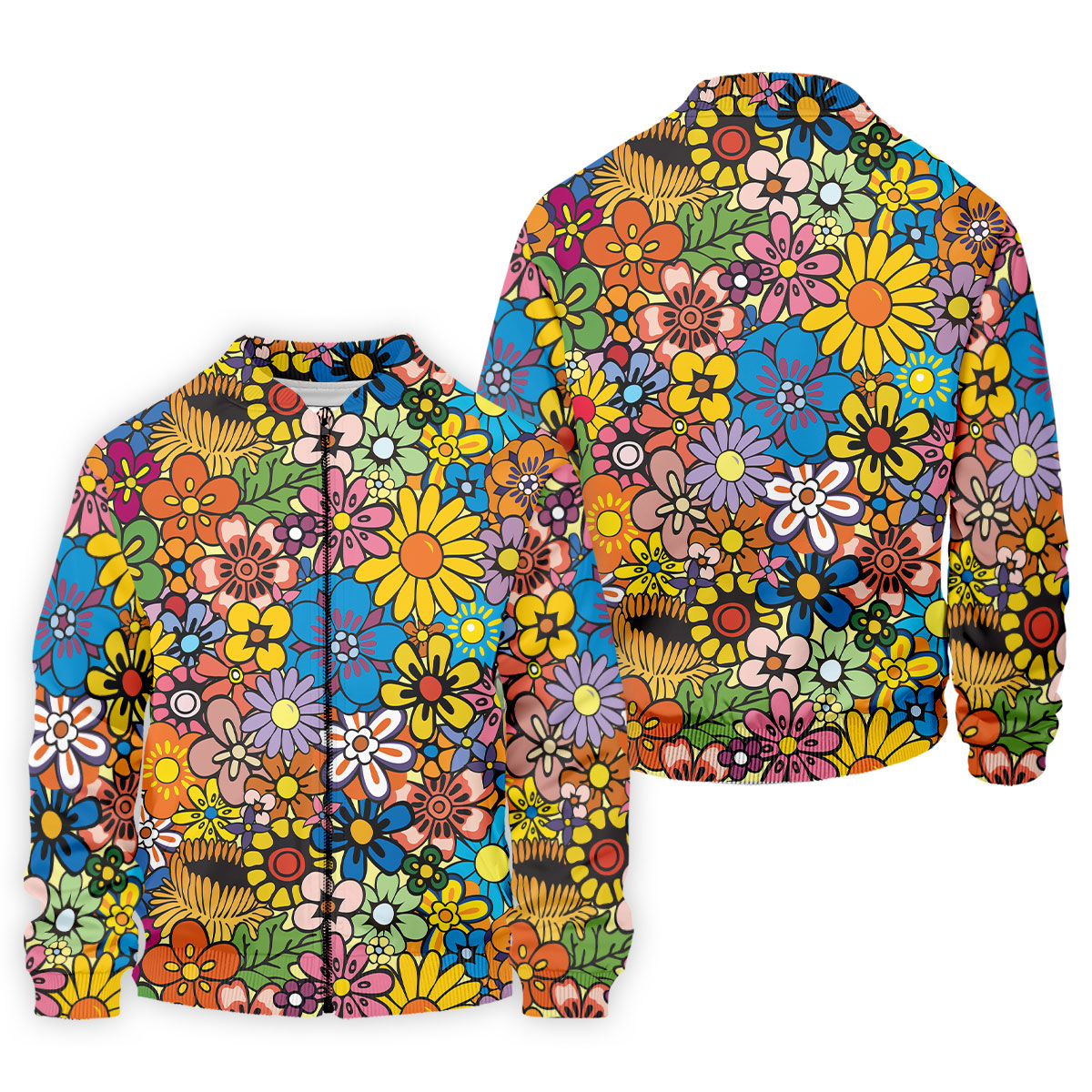Multicolor Retro Flower Power Golf Shirt, Mens Golf Polo, Hawaiian Golf Shirt, Golf Apparel For Men