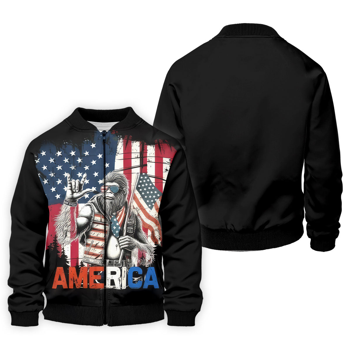 American Flag Bigfoot Patriot Black Hawaiian Golf Shirt, 250th Anniversary Tropical Vibe Men's Golf Shirt