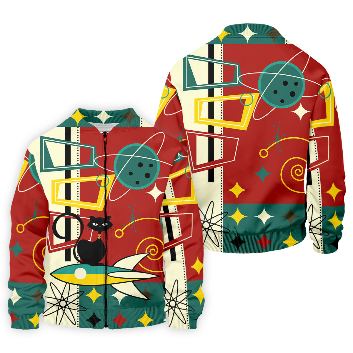 Geometric Abstraction Atomic Cat Hawaiian Golf Shirt, Retro Golf Shirt, Polo Shirtor Men