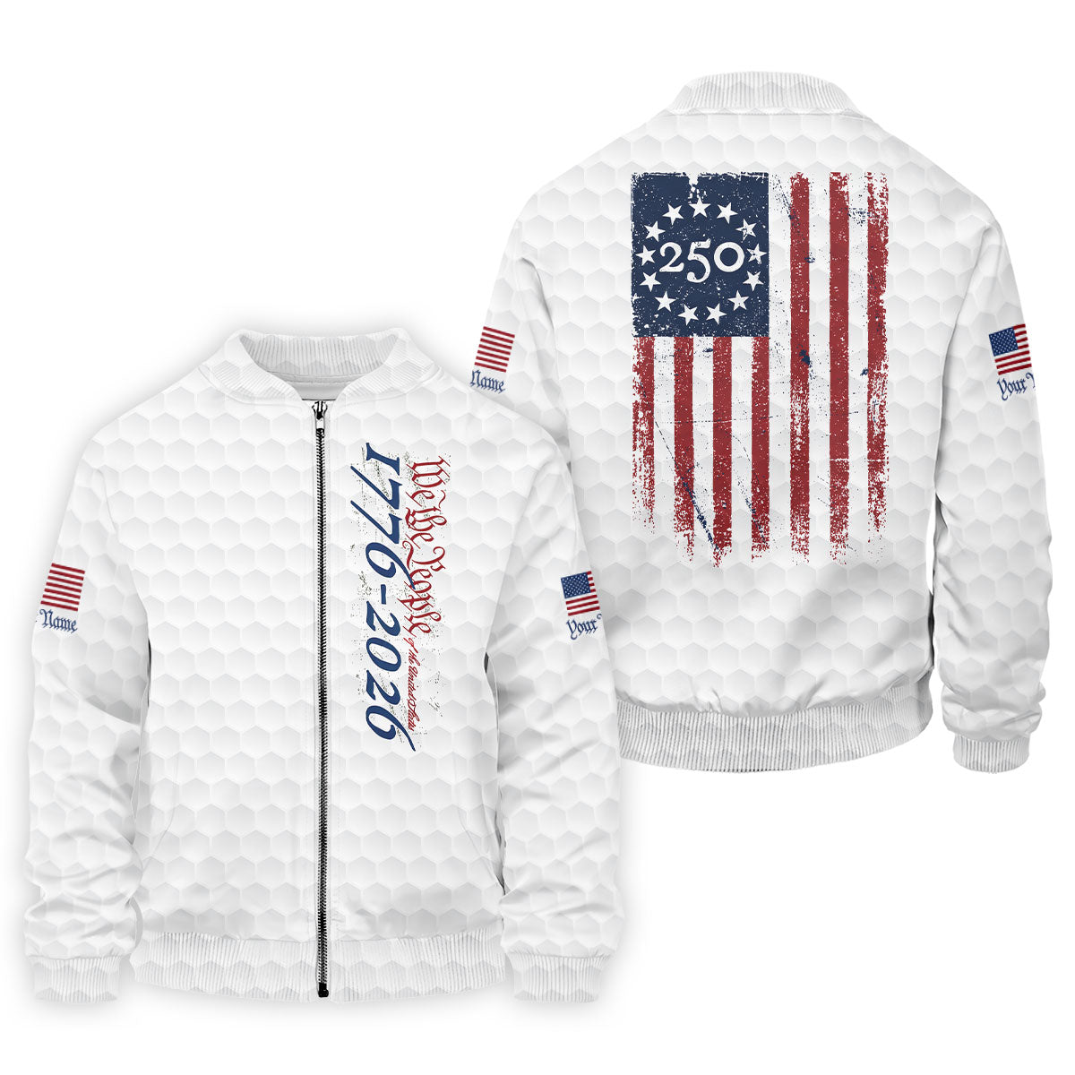 We The People Distressed American Flag White Golf Shirt, 250 Years Patriotic 4th Of July Golf Shirts For Men